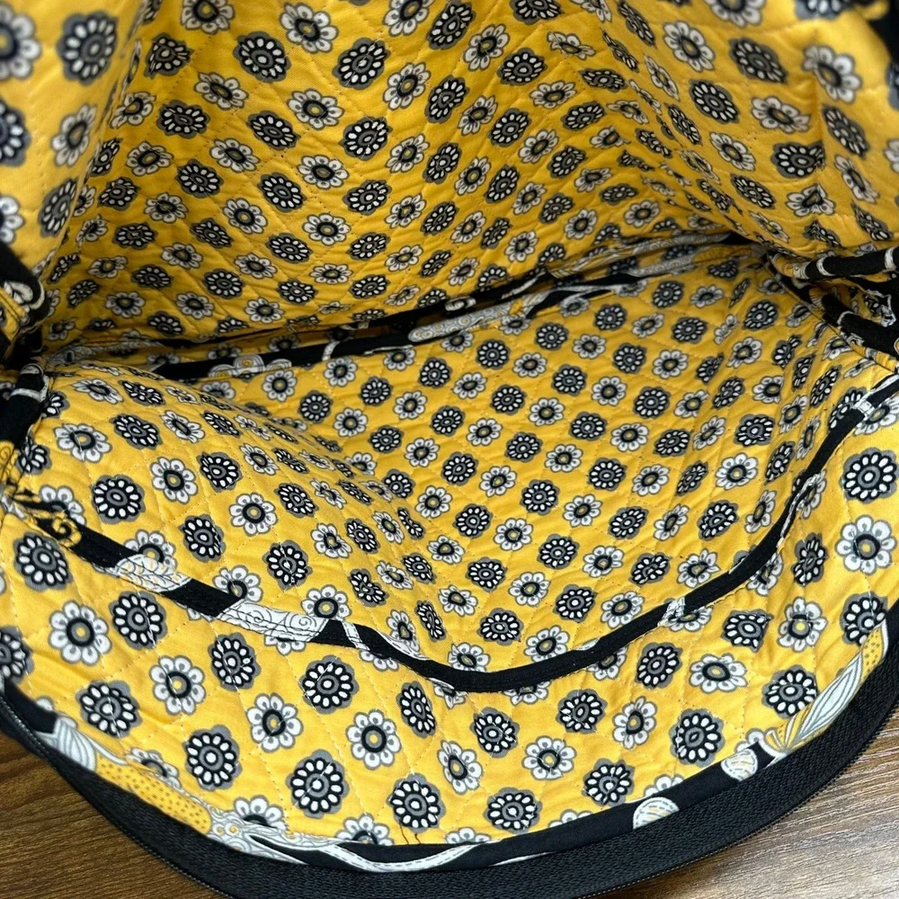 Vera Bradley Night and Day Quilted Laptop Bag Case‎ Sleeve Black Yellow Floral